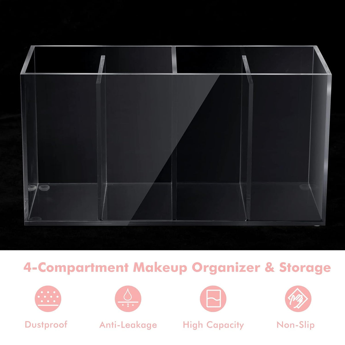 1 Pack 4 Compartment Acrylic Makeup Organizer with Lid Lash Cart Organizer