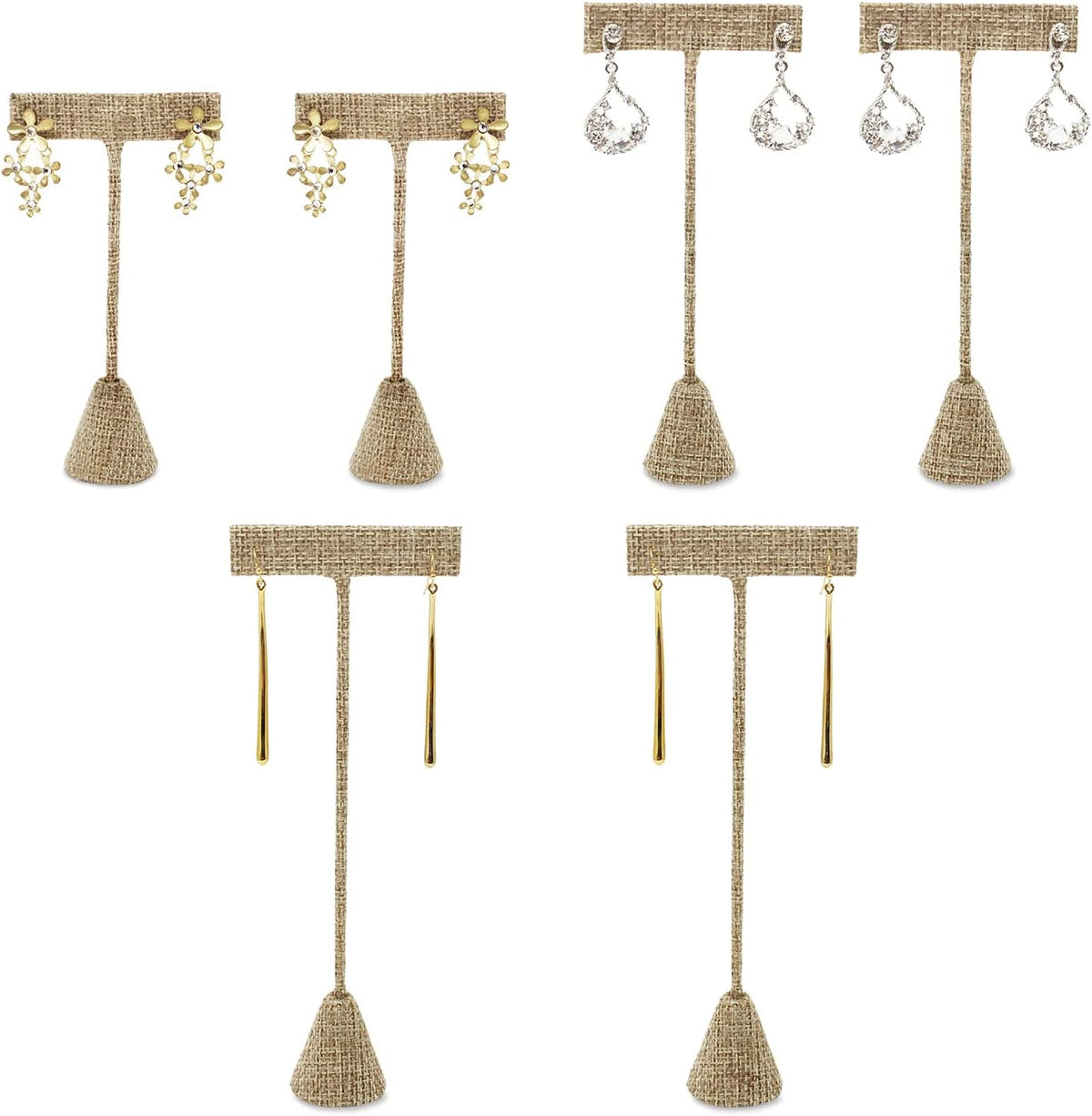 Ikee Design 6Pcs Set Earring Stand Display 3 sizes Ht., Natural Linen
