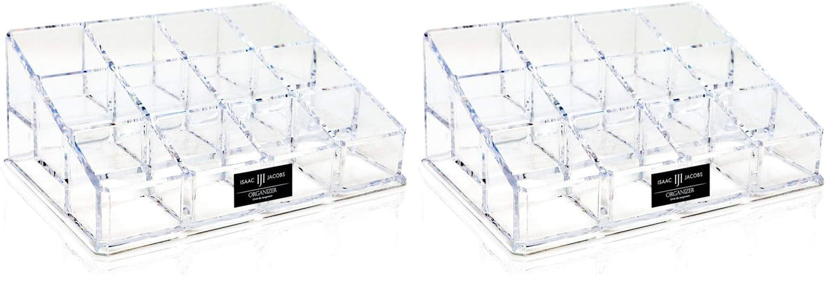 Isaac Jacobs Clear Acrylic 12 Compartment Organizer for Makeup, 3 Rows (x4)