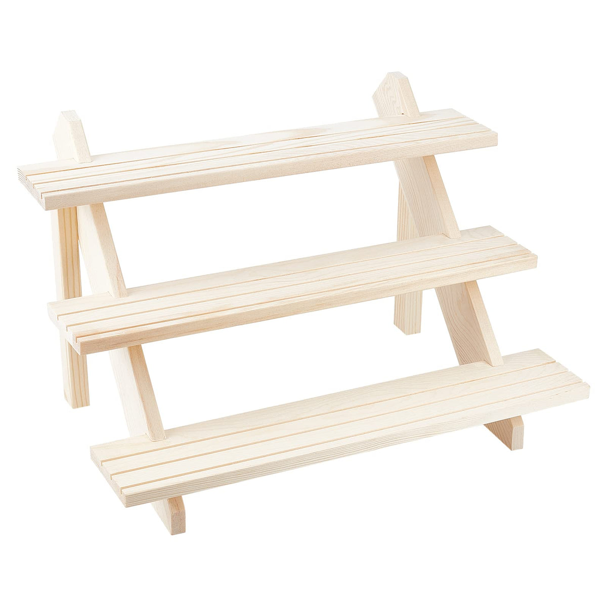 NBEADS 4-Tier Wooden Display Stand Riser, 12-Slot Earring Ring Holder Detachable Unfinished Wood Retail Jewelry Card Display Stand with Groove for Crafts Jewelry Storage Display, 15x15.7x12.6