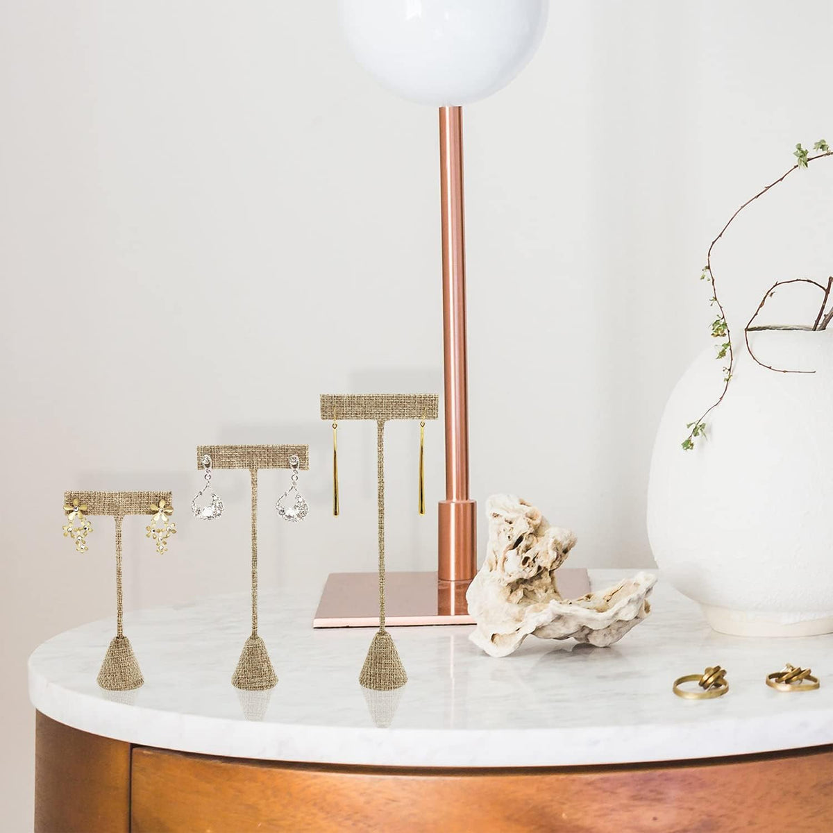 Ikee Design 6Pcs Set Earring Stand Display 3 sizes Ht., Natural Linen