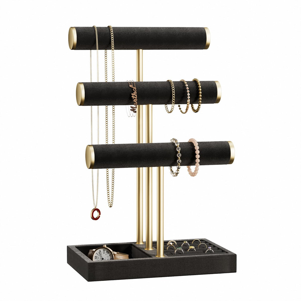 Jewelry Organizer Stand Display, 3 Tier Velvet Bracelet Holder, Pink