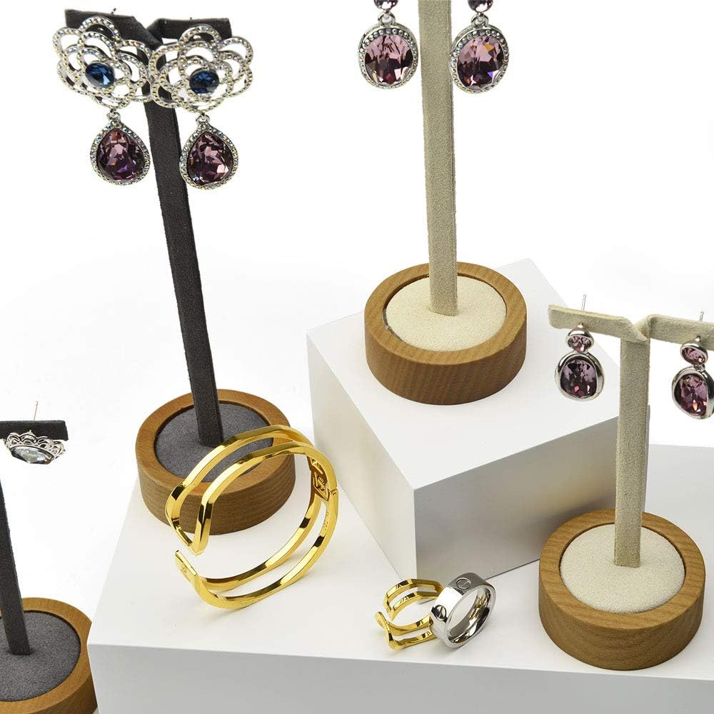 2 Pcs Solid Wood Earring Display Stands Showcase