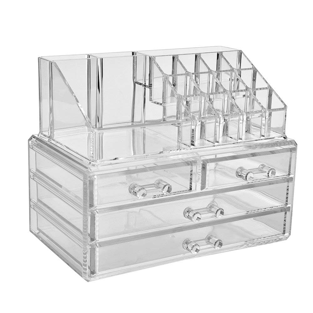 ZHIAI Stackable Organizer, Acrylic Cosmetic Organizer for Dresser, Vanity, Kitchen Cabinet, Bathroom, Under Sink, Home Organization and Storage (1 Top 5 Drawers)