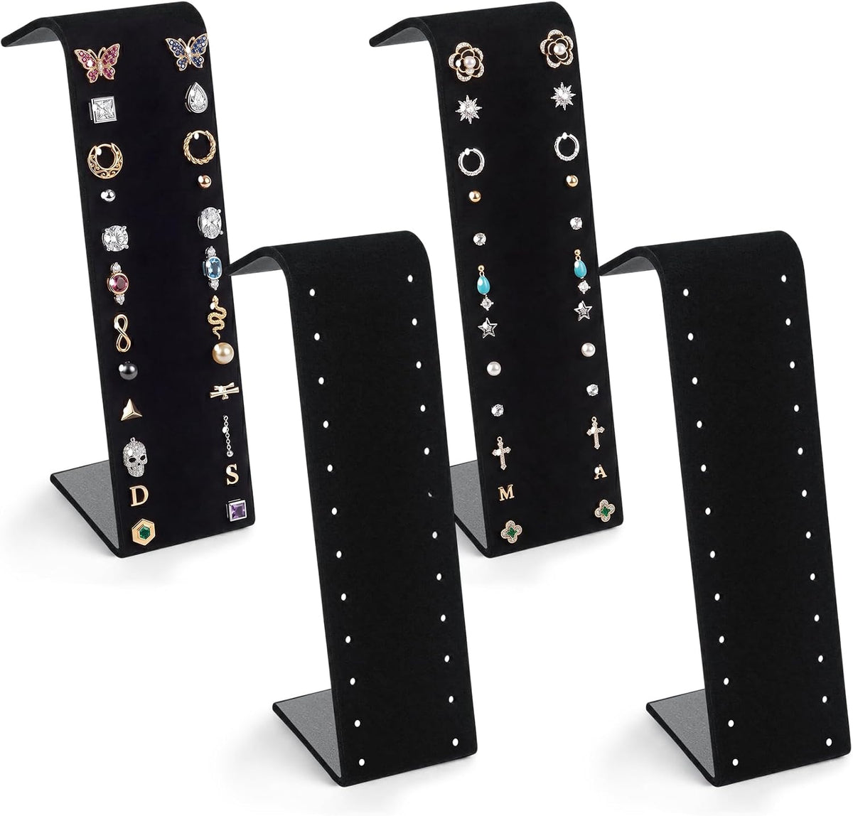 RattanView 4 Pcs Black Velvet Earring Display Stand for 12 Pairs of Earrings 2 W x 2 3/4 D x 7 1/4 H in Velvet Earring Display Holder for Selling Home Retail Store Craft Fair