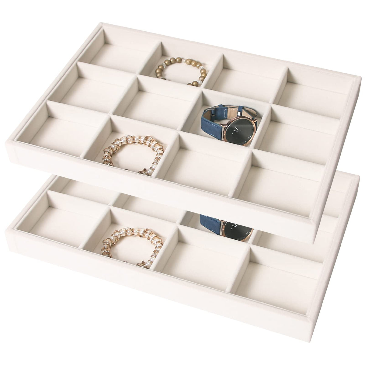 Coward 2PC Stackable Earring Tray Drawer Jewelry Holder Organizer Box Storage Earring Display Stand for Selling (beige(earring+earring))
