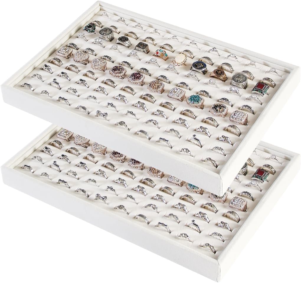 Coward 2PC Stackable Earring Tray Drawer Jewelry Holder Organizer Box Storage Earring Display Stand for Selling (beige(earring+earring))