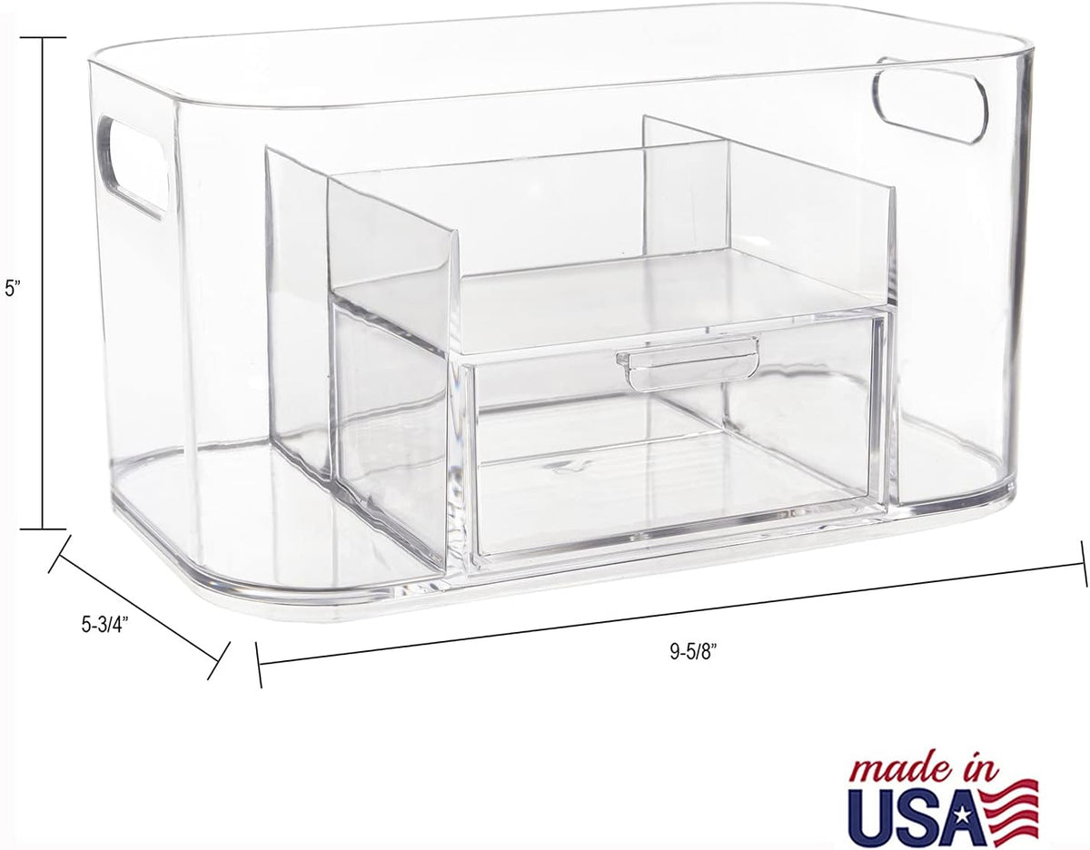STORi Bliss Clear Makeup Organizer for Countertop, Divided Bathroom Organizer & Storage Drawer, Makeup Brush Holder, Cosmetic & Nail Polish Organizer, Made in USA