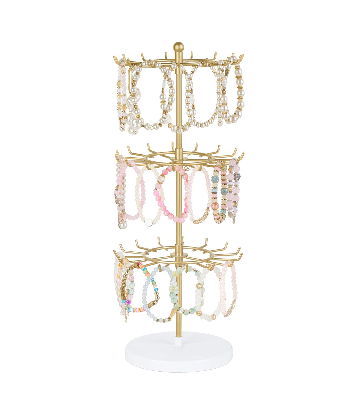 Mkono 3-Tier Bracelet Display Holder Brown Rotating Jewelry Organizer Stand