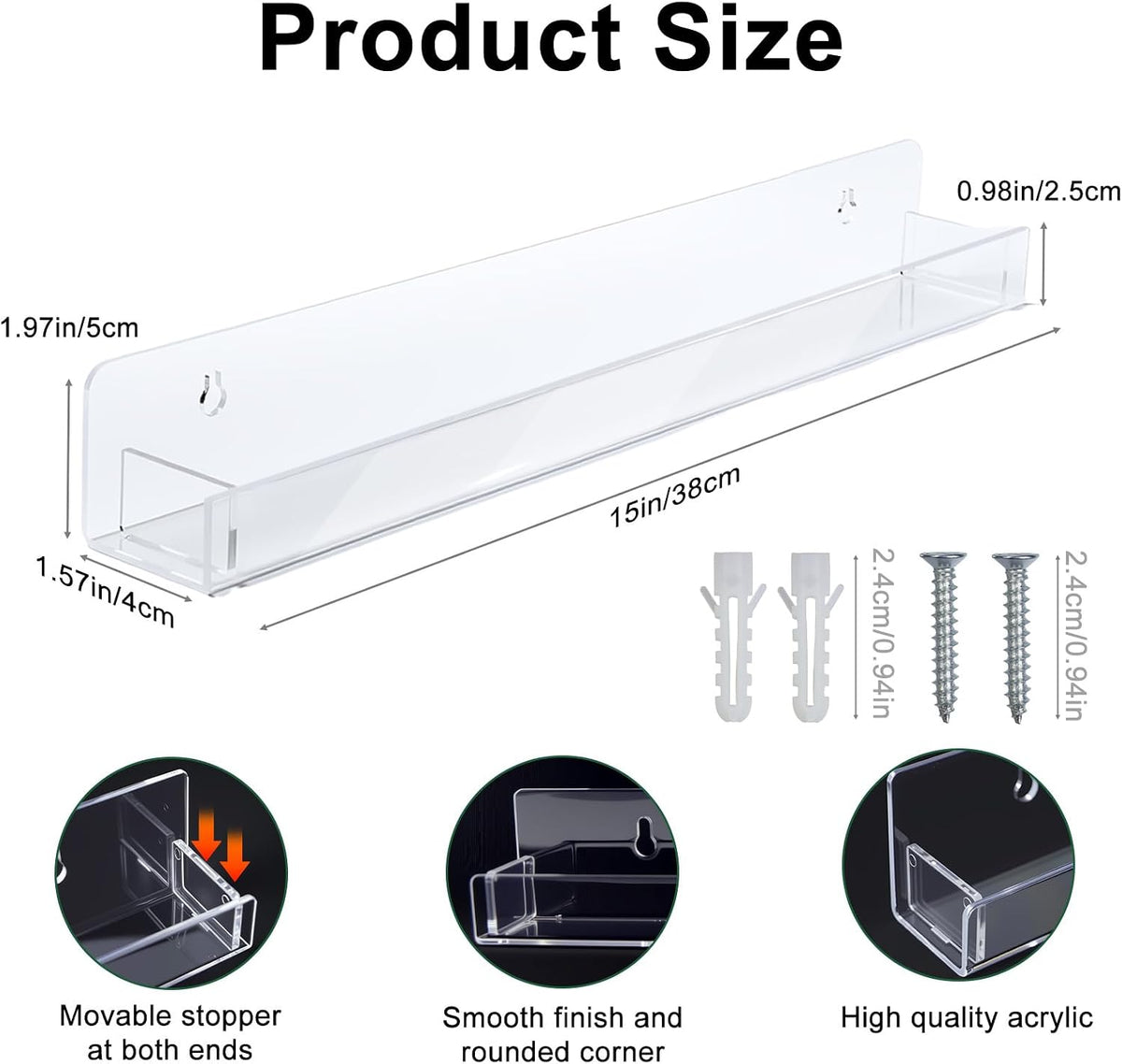 6-Pack Acrylic Nail Polish Wall Rack, 15 Inch Clear Nail Shelves