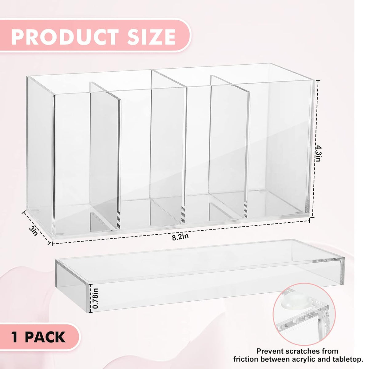 1 Pack 4 Compartment Acrylic Makeup Organizer with Lid Lash Cart Organizer