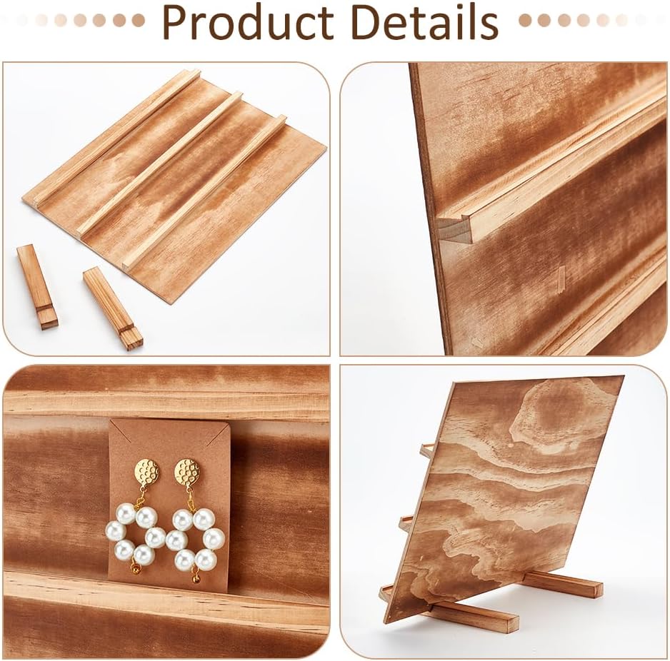 PH PandaHall 3 Tier Earring Cards Stands, Wooden Jewelry Display Stand Rack Removable Shelves Rack, Earring Display Card Holder for Displaying Bookmarks Stickers Jewelry Keychains