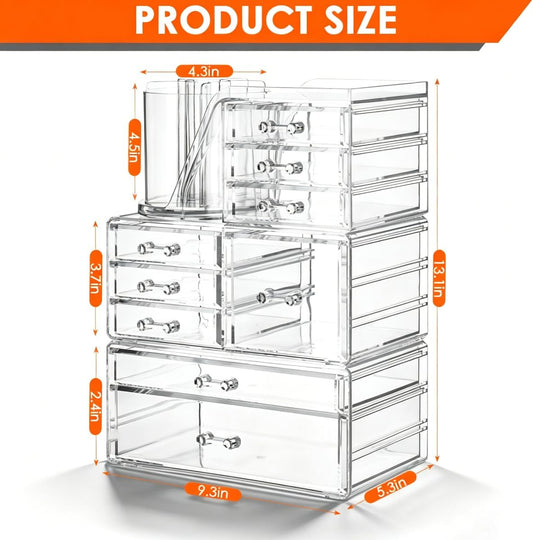 OTYMIOW 3 Tier Clear Acrylic Makeup Organizer Countertop with Brush Holder