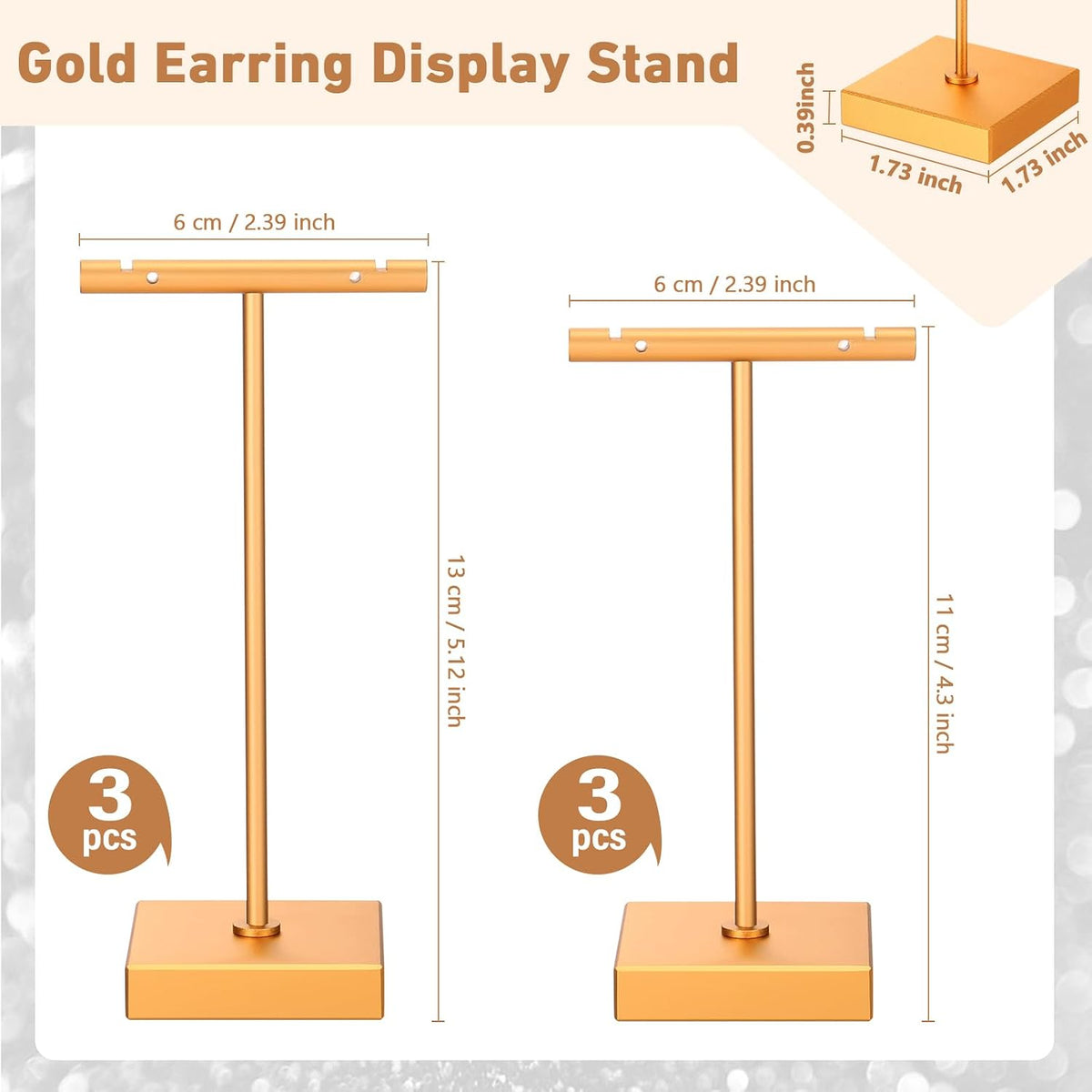 Kigeli 6 Pcs Metal Bar T Earring Display Stand, Gold
