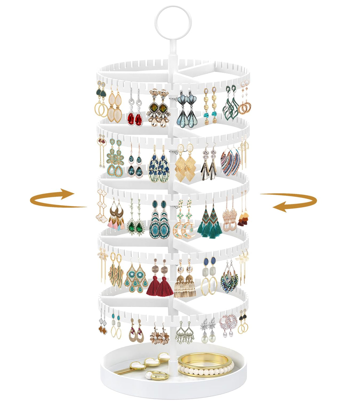 MODOWEY Rotating Earring Holder Organizer Tree Display Stand, 6 Tiers Black