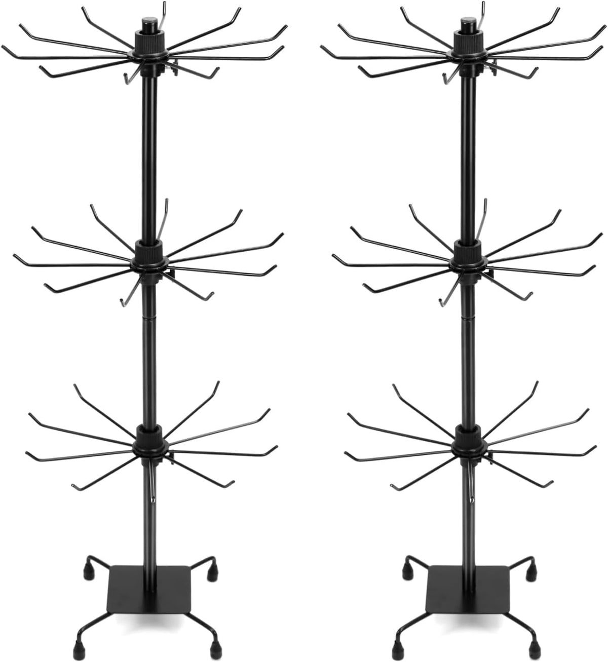 QWORK 3-Tier Rotating Metal Jewelry Display Stand – 2 Sets Adjustable Tabletop Holder for Necklace, Earring & Key Ring