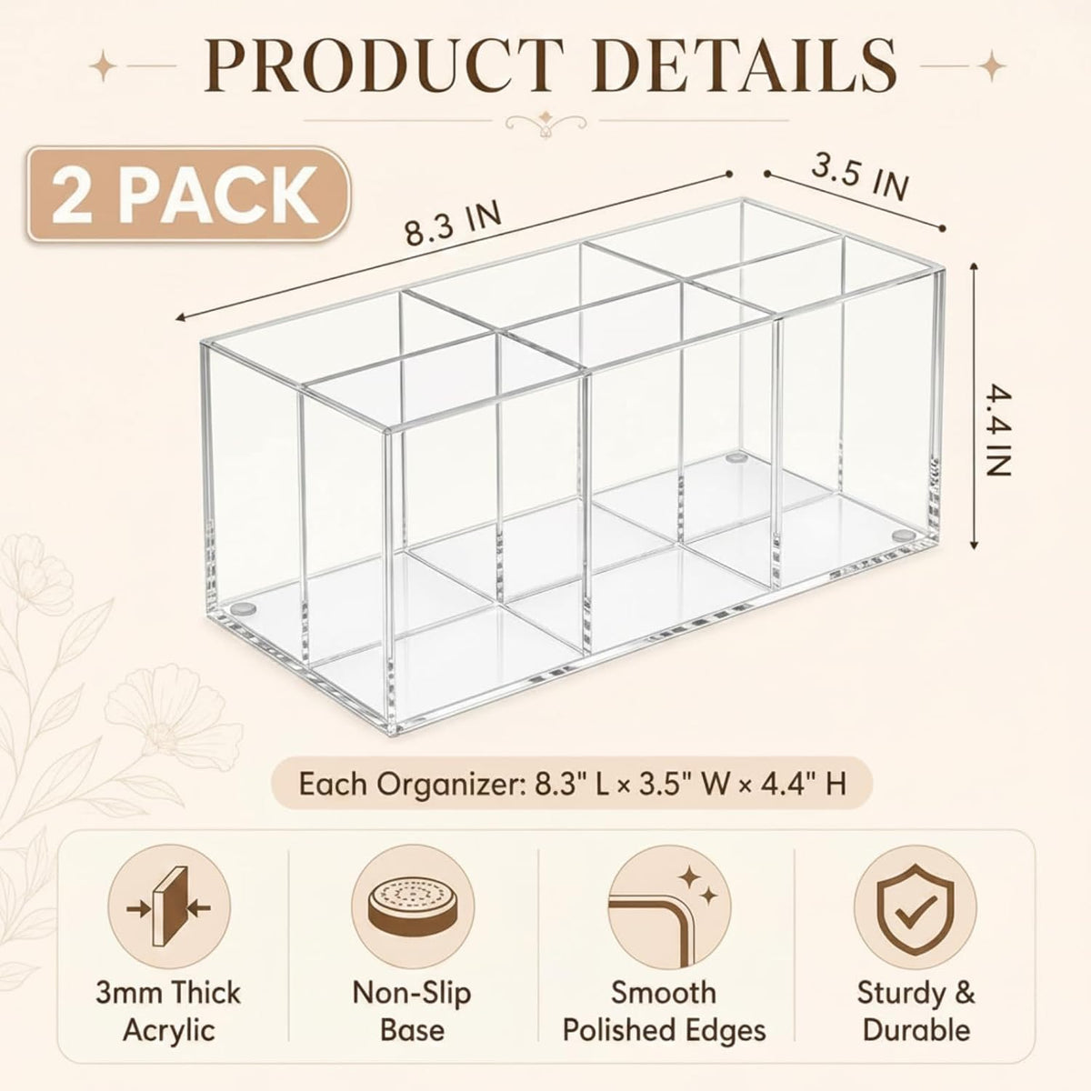 Zhehao 2 Pack Clear Acrylic Desk Organizer, 6-Slot Makeup Brush Holder and Pen Holder, Cosmetic Storage Organizer for Vanity, Bathroom Countertop, Office Desk, Pens, Markers, Lipsticks and Nail Tools