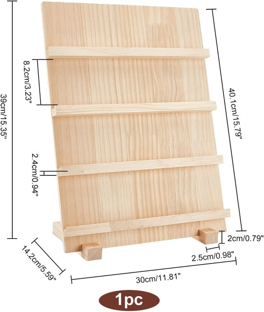 PH PandaHall 4-Tier Wooden Earring Display Stand, Retail Jewelry Display Riser Removable Showcase with Slots Rustic Earring Display Card Holder for Selling Craft Showing Exhibition Jewelry Storage