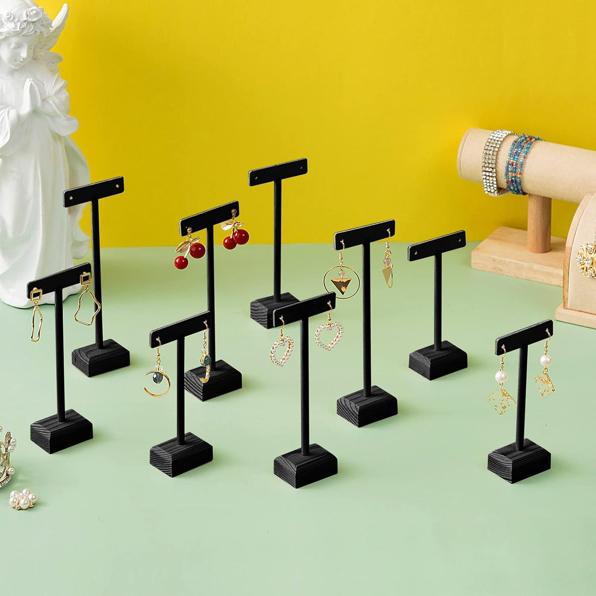 Marsui Earring Display Stands for Selling Set Wooden T Bar Jewelry Display Stand Holder for Necklaces Bracelet Showroom Trade