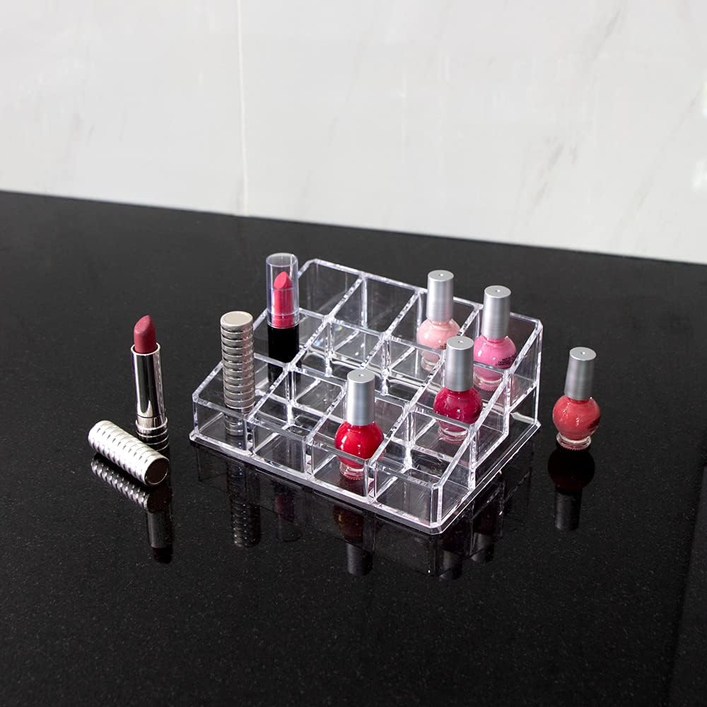 Isaac Jacobs Clear Acrylic 12 Compartment Organizer for Makeup, 3 Rows (x4)