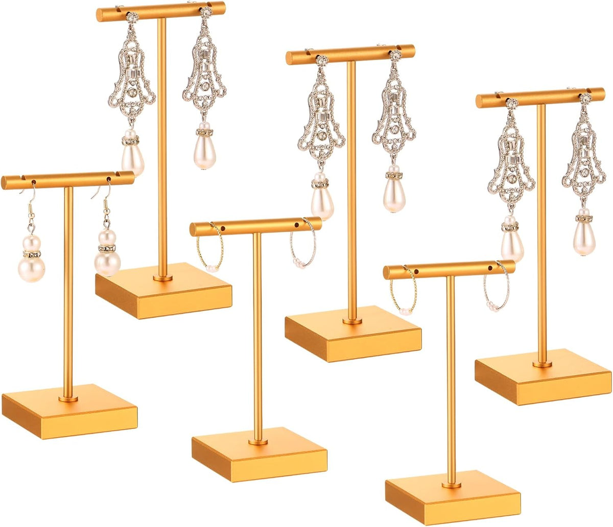 Kigeli 6 Pcs Metal Bar T Earring Display Stand, Gold