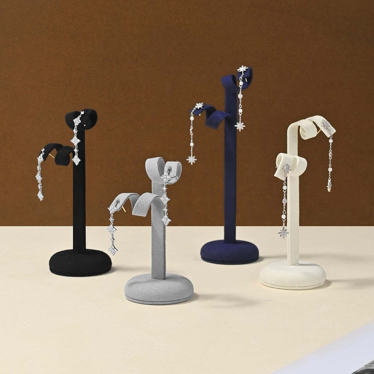 Beige Microfiber Earring Stand Set of 3