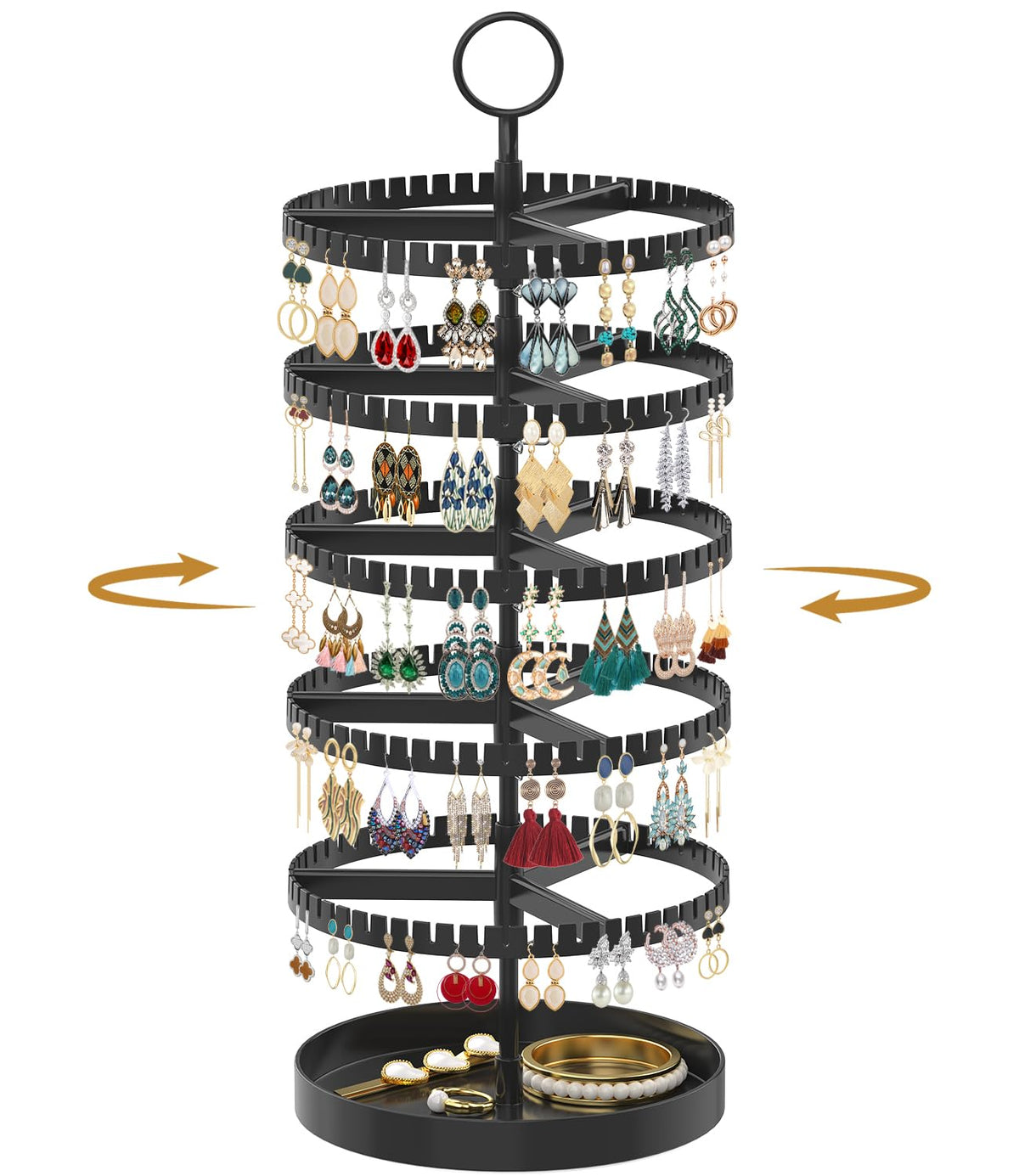 MODOWEY Rotating Earring Holder Organizer Tree Display Stand, 6 Tiers Black