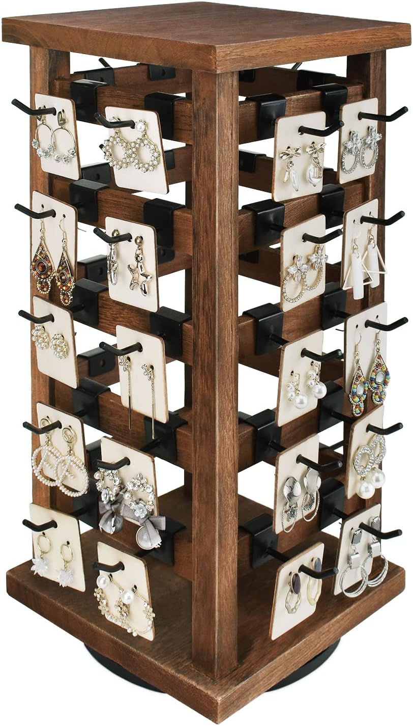 Ikee Design 5 Tiers Wood Rotating Jewelry Earring Display 42 Hooks