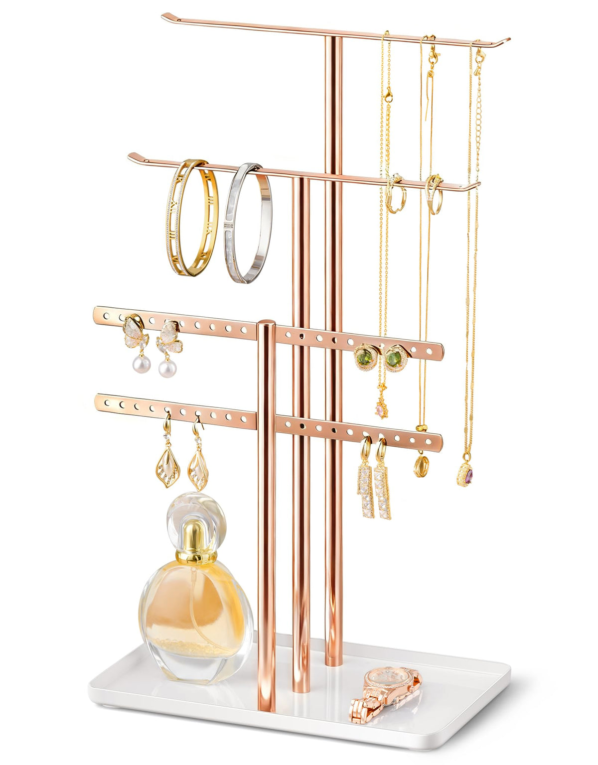 pickpiff Jewelry Stand Holder Organizer: 14.5" Sturdy Hanger for 80 Pcs Jewelry, Gift for Women, Gold Jewlery Tower for Necklace, Earring, Bracelet