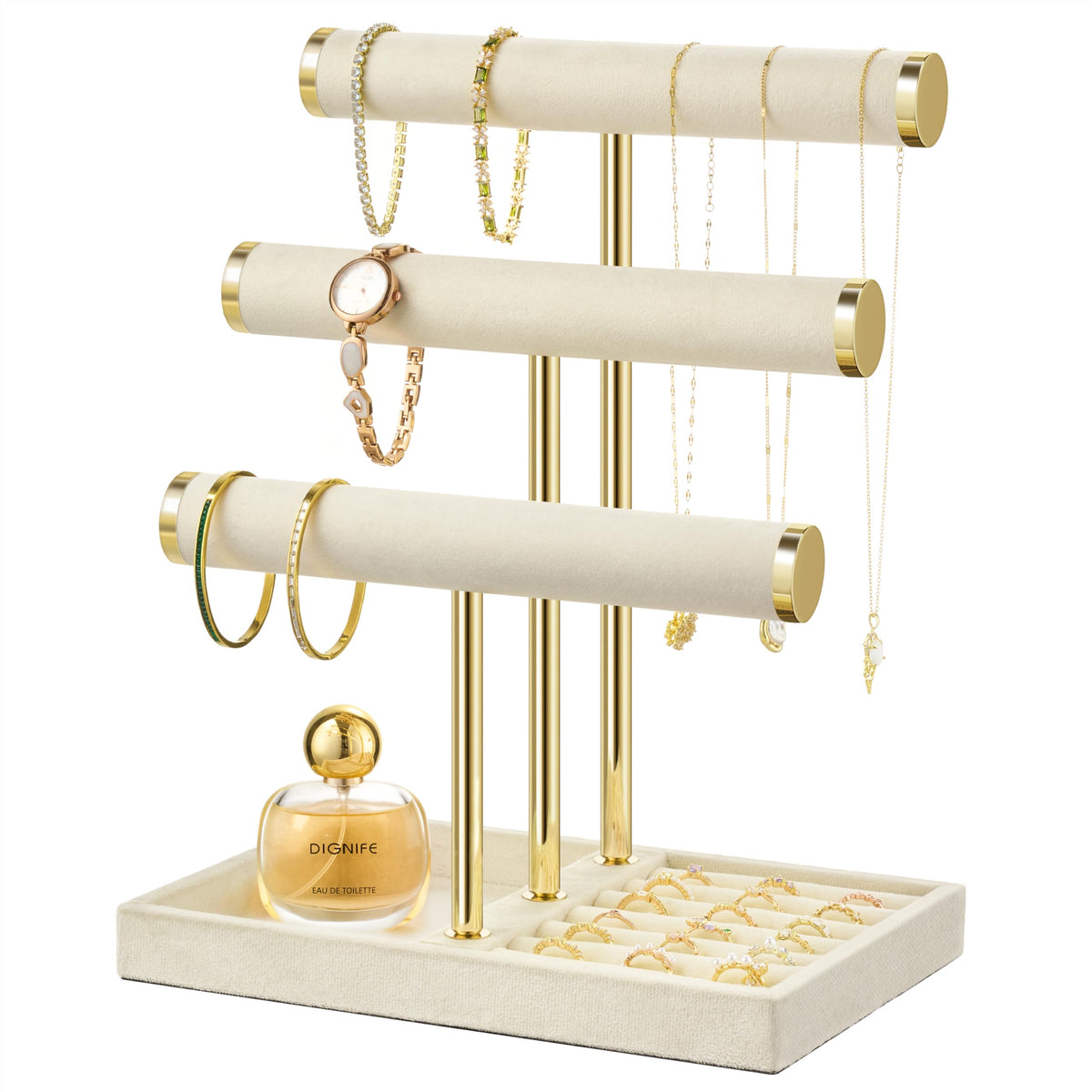 Jewelry Organizer Stand Display, 3 Tier Velvet Bracelet Holder, Pink
