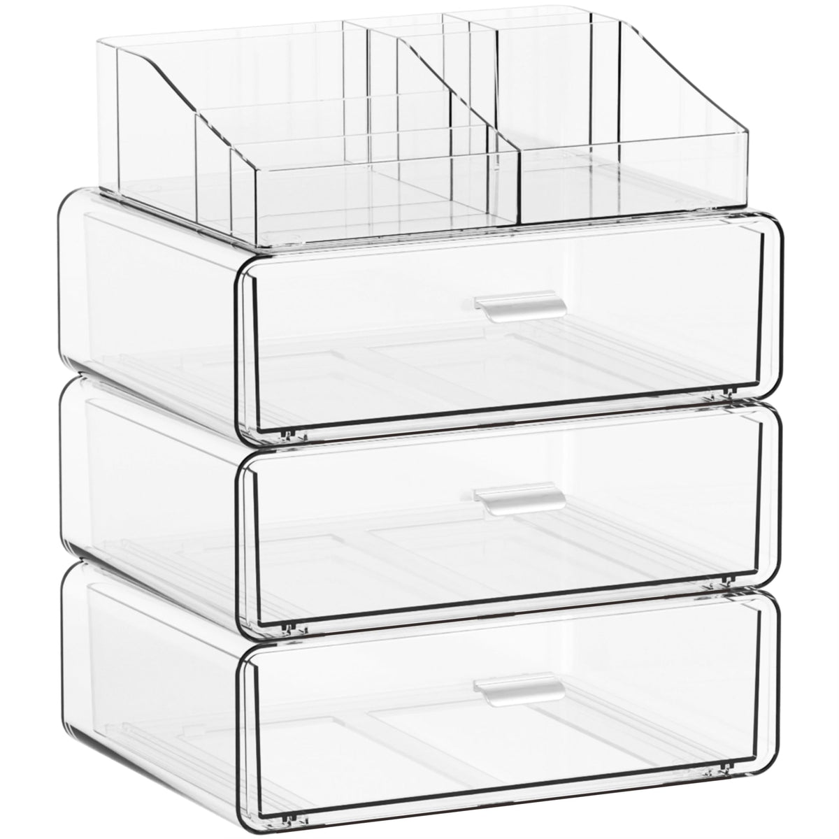 Yieach 3 Tier Clear Acrylic Makeup Organizers with Drawers,Tiered Countertop Make up Storage Organizer for Dresser Top and Bathroom Vanity,Plastic Makeup Stand for Brush,Skincare,Beauty Organizers