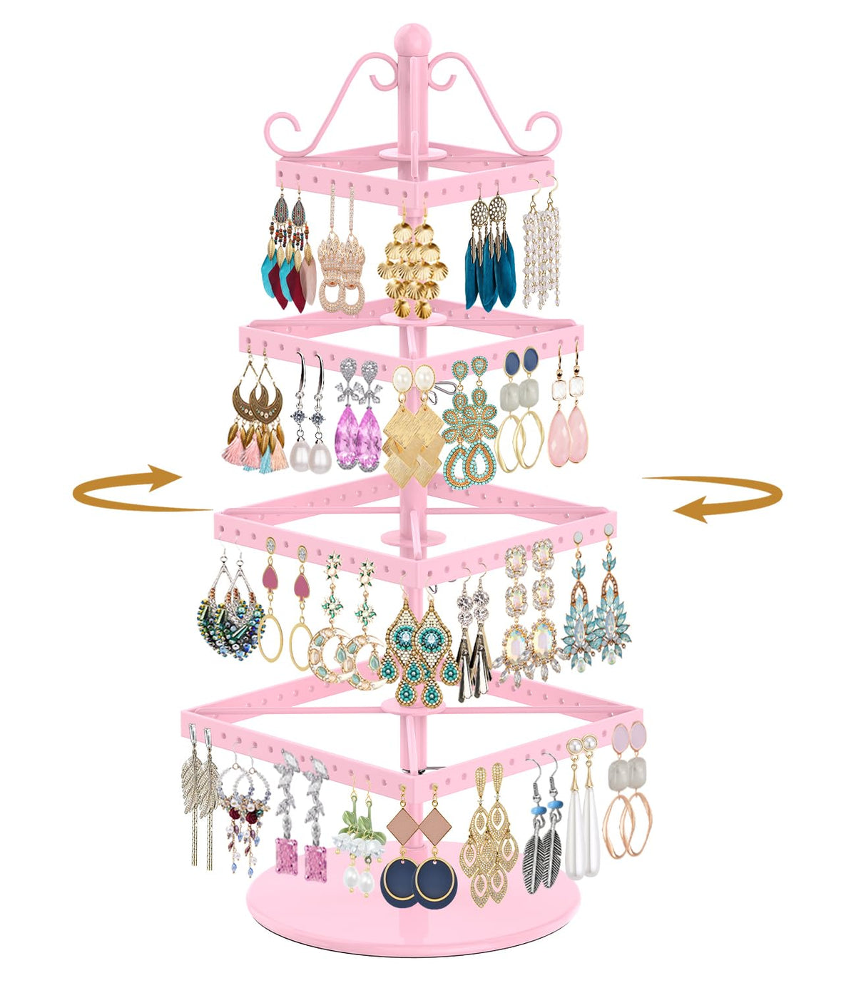 MODOWEY Rotating Earring Holder Organizer Stand Metal Display, 4 Tier Black