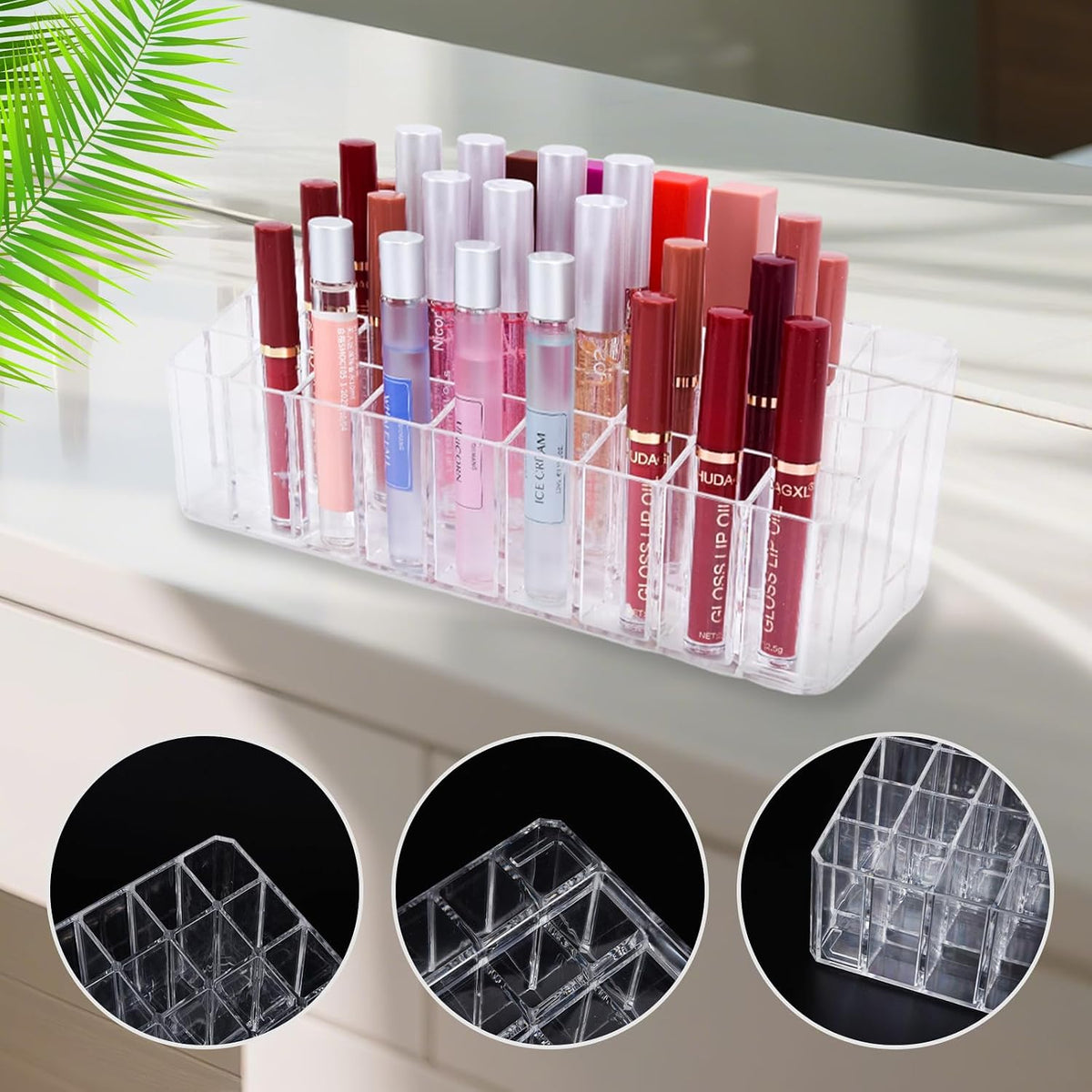 Acrylic Lip Gloss Holder & Rollerball Perfume Organizer for Compact Essential Oil Rollerball Perfume Holder, lipstick organizer Makeup Brush, Lip Balm Display 36 Slots Tubular Storage Display Cabinet