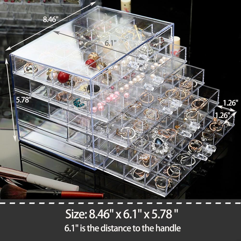 YUFONG Earring Storage Box Organizer 5 Drawers with 120 Small Compartments