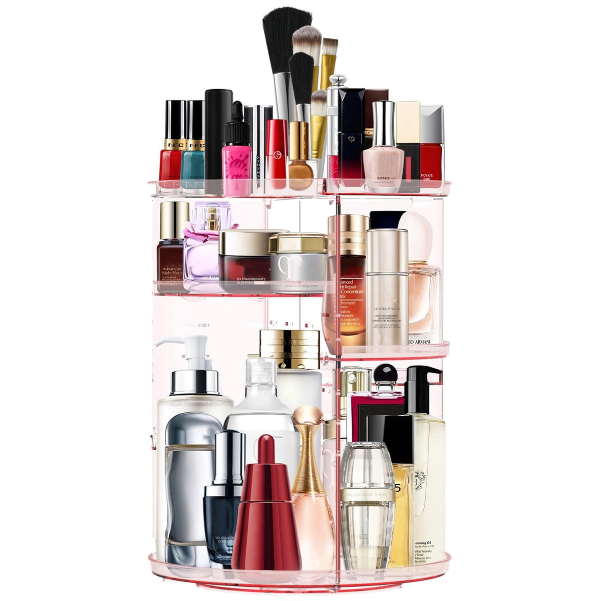 Makeup Organizer 360 Degree Rotating Cosmetic Organizer DIY Adjustable Makeup Carousel Spinning Holder Rack, Large Capacity Cosmetic Storage Box Makeup Brushes Organizer for Vanity Countertop (Clear)