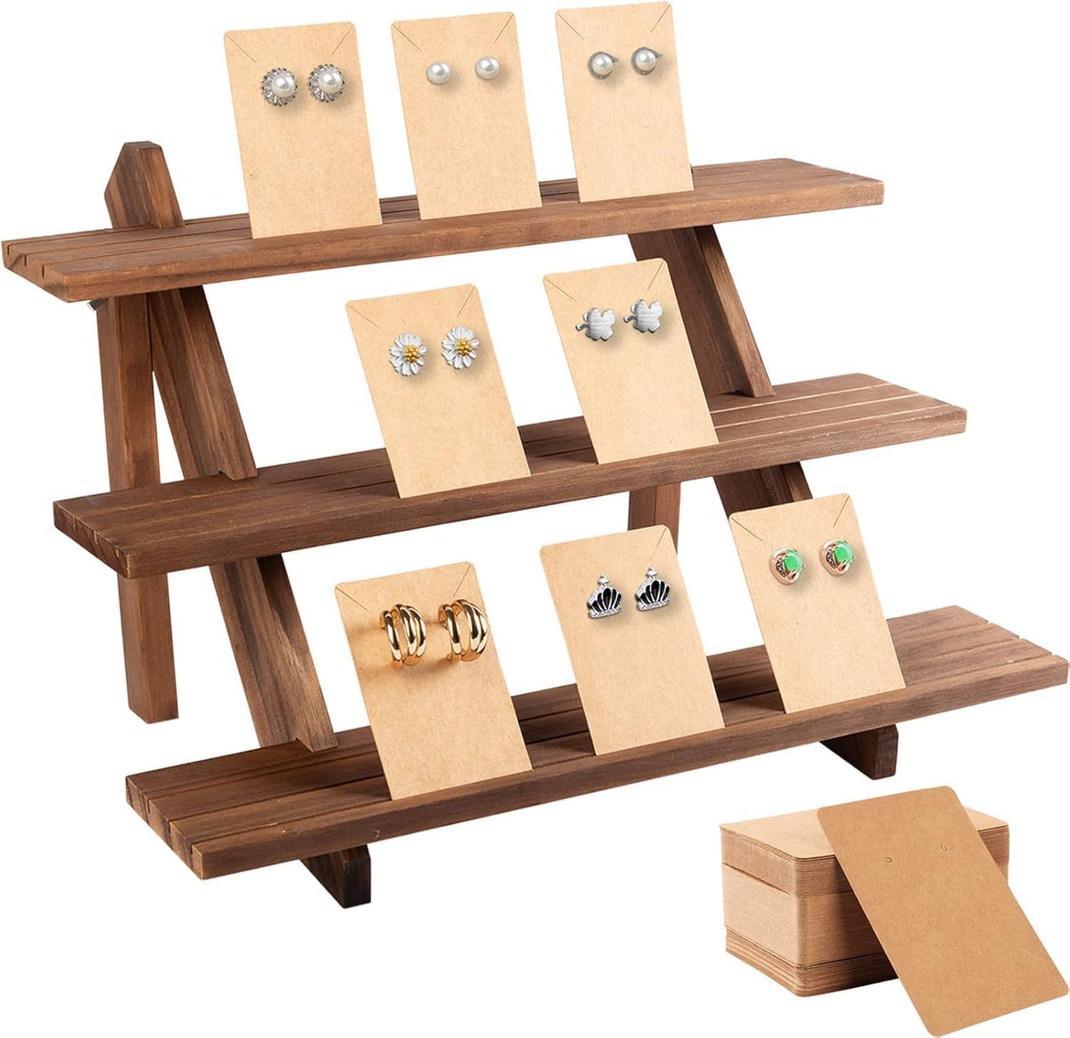 ZYP 3-Tier Wood Earring Display Stand for Selling,Portable Jewelry Display