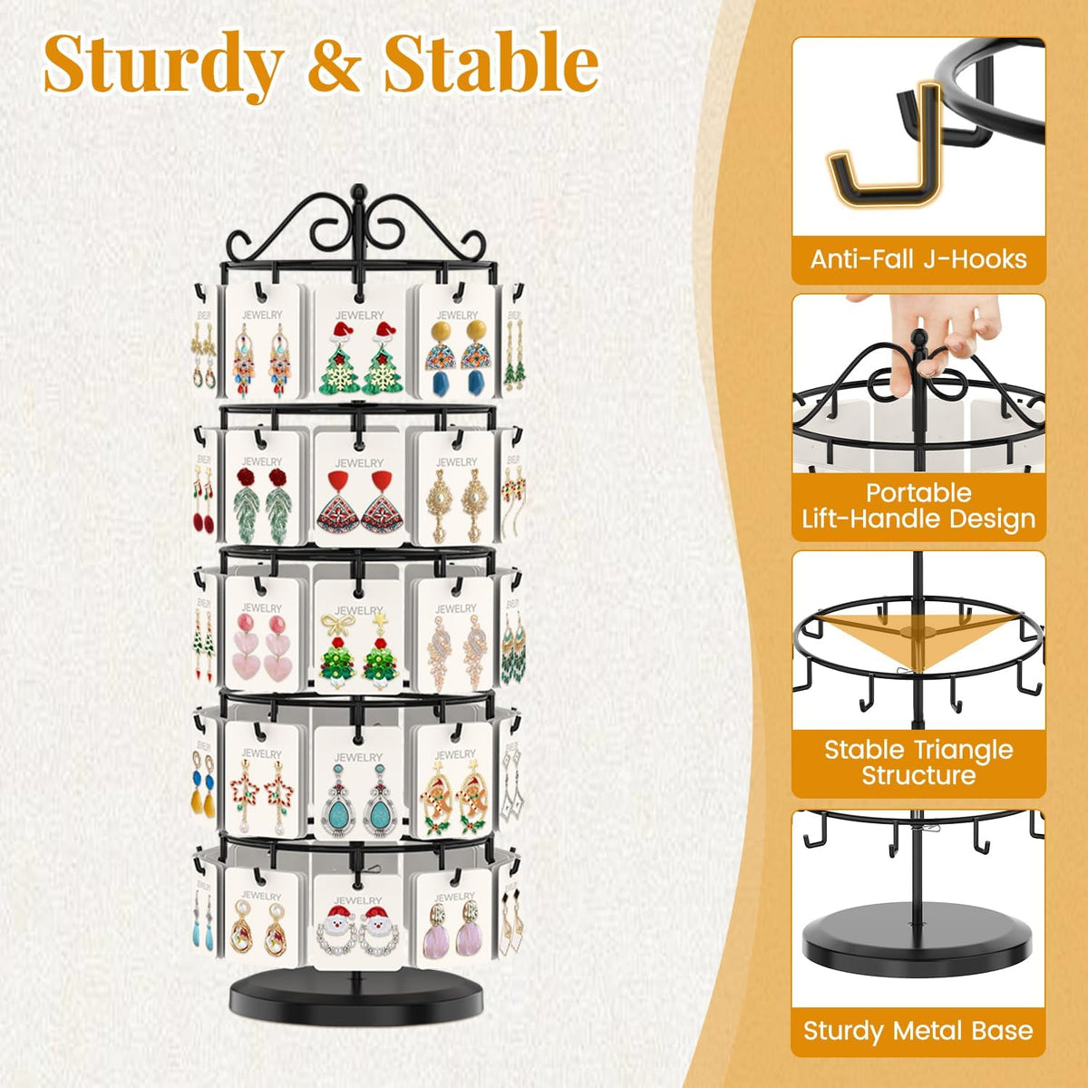 EsLuker.ly Earring Holder Organizer Rotating Display Tree Stand, Black