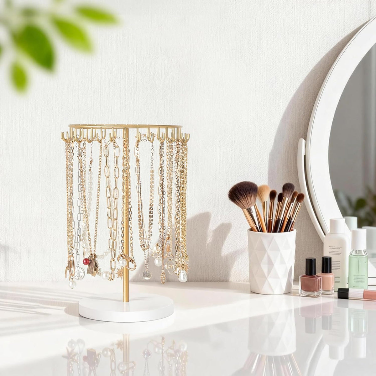 Mkono Necklace Holder Organizer, 30 Hooks Gold Jewelry Display Tree Stand