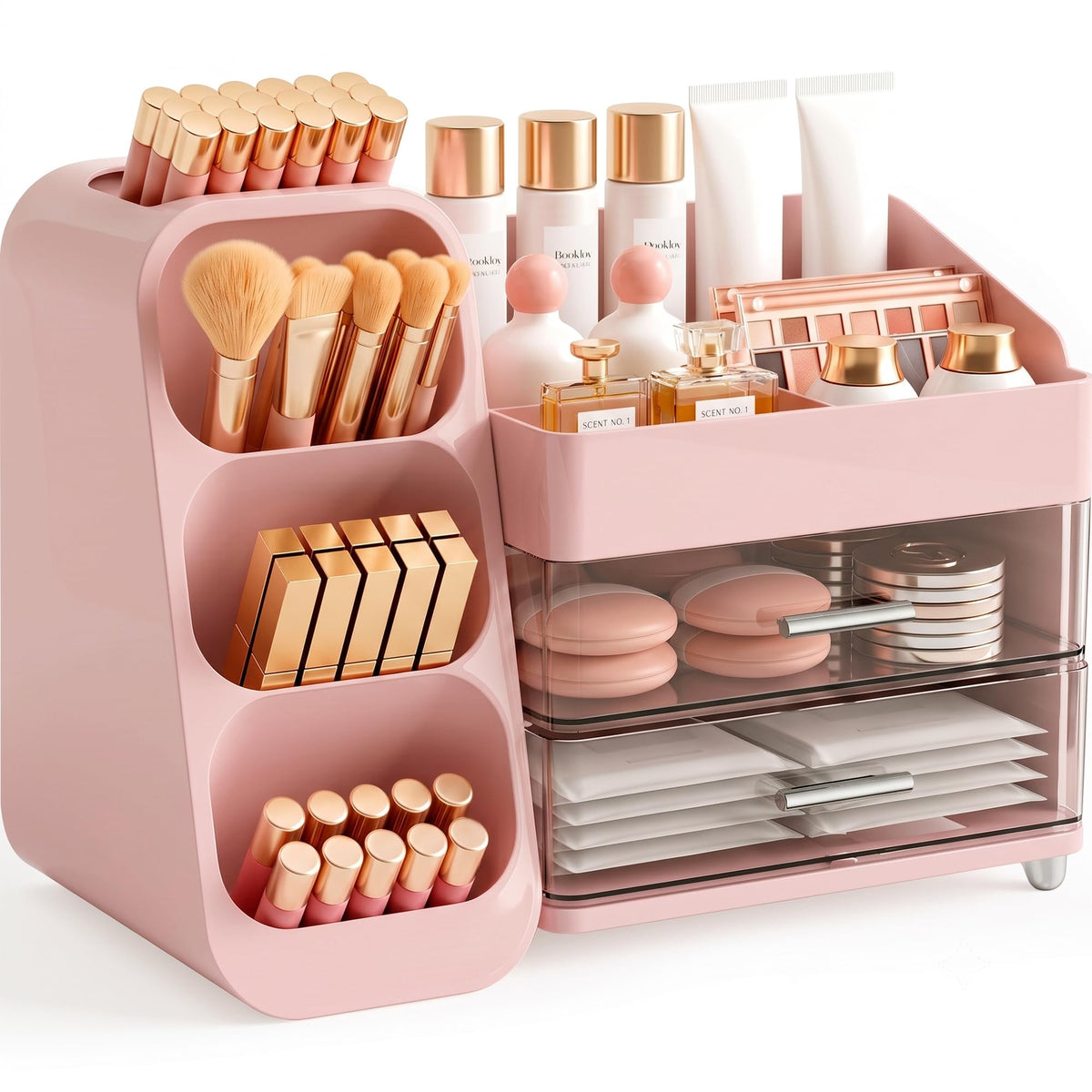 Booklov Small Makeup Organizer for Vanity Countertop, White