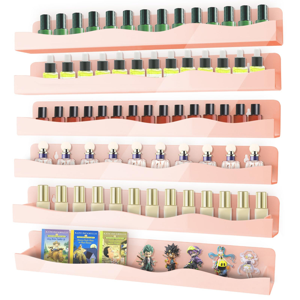 6-Pack Acrylic Nail Polish Wall Rack, 15 Inch Clear Nail Shelves