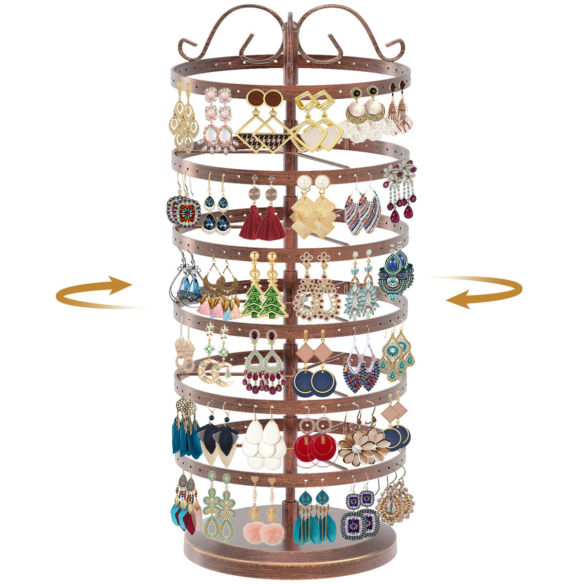 MODOWEY Rotating Earring Holder Organizer Stand Metal Display, 4 Tier Black