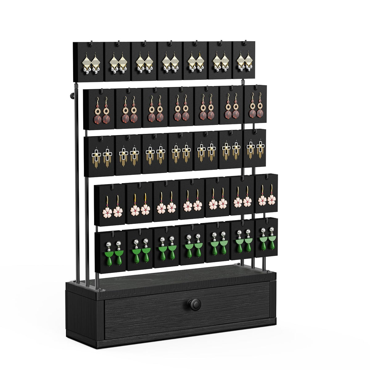 ORLESS Jewelry Display for Vendors,35 Hooks Earring Display Stand for Selling, Necklace Display Holder for Selling, Earring Cards Organizer for Bracelets, Rings, Jewelry Towers, Original Wood