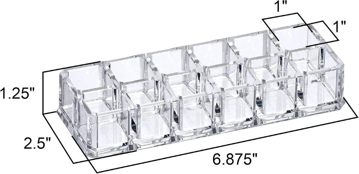 Amazing Abby - Charm - 2-Pack 12-Slot Acrylic Lipstick Organizer, Lipstick Holder, Lip Gloss Holder, Cosmetic Storage Display, Perfect Storage Solution for Drawer and Vanity (Slot Size: 0.9" x 0.9")