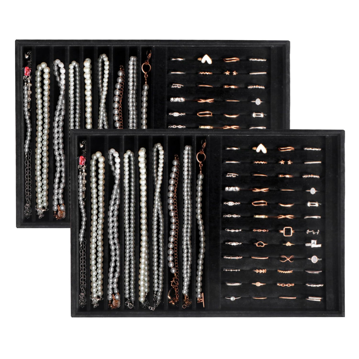 Large Velvet Jewelry Tray Display Drawer Inserts 2 Pack