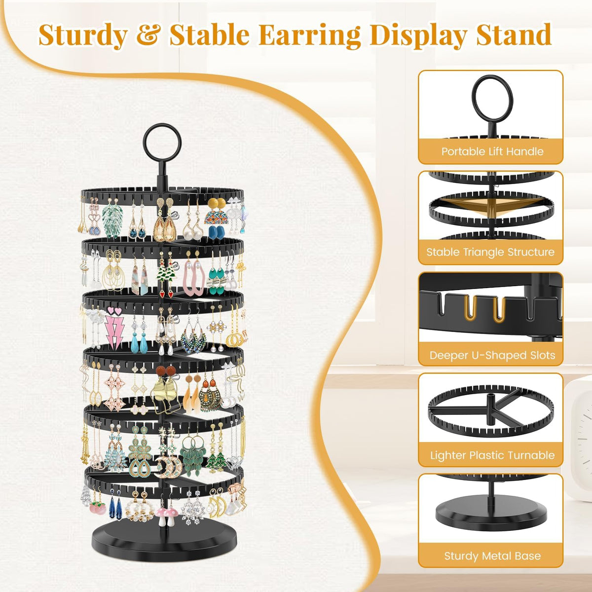 EsLuker.ly Earring Holder Organizer Rotating Stud Display Tree Rack, 6 Tier