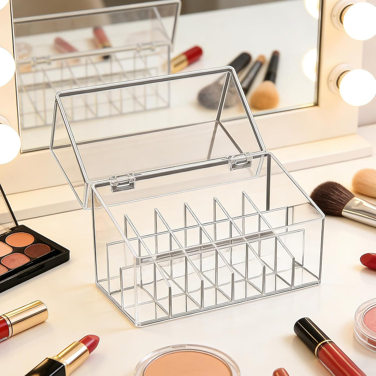 ATOMUS Lipstick Holder Display Case, 18 Slots Lipstick Organizer Storage with Dust Cover Transparent Acrylic Cosmetic Makeup Lipgloss Rack Holder