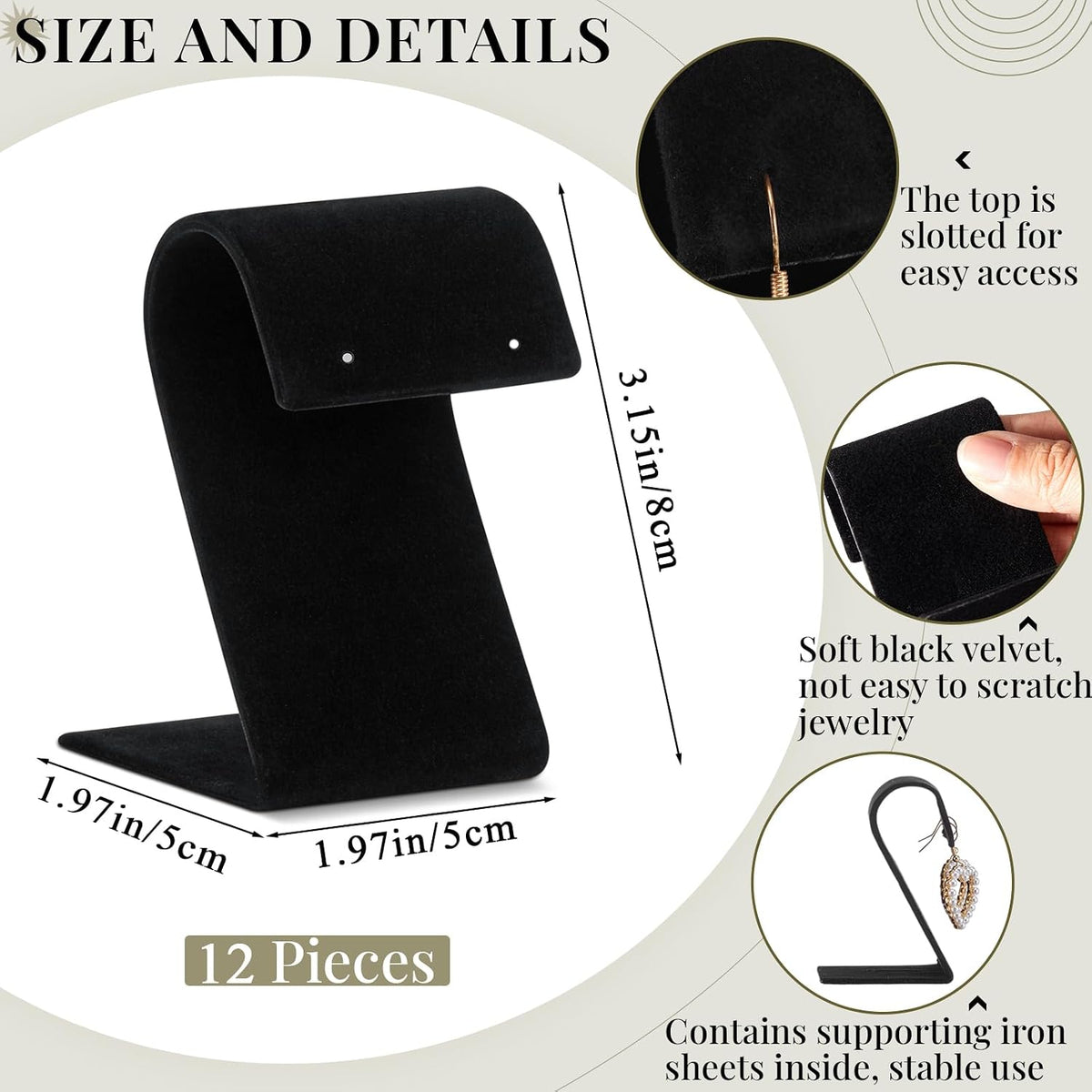 RattanView 12 Pieces Black Velvet Earring Display Stand Arc-shaped