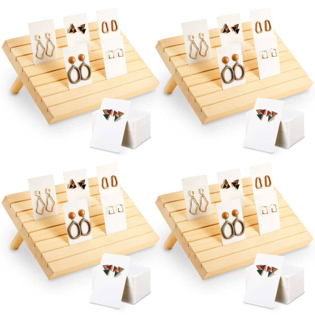 Marsui 124pcs Wood Earring Card Display 4 Set Earring Holder with Card