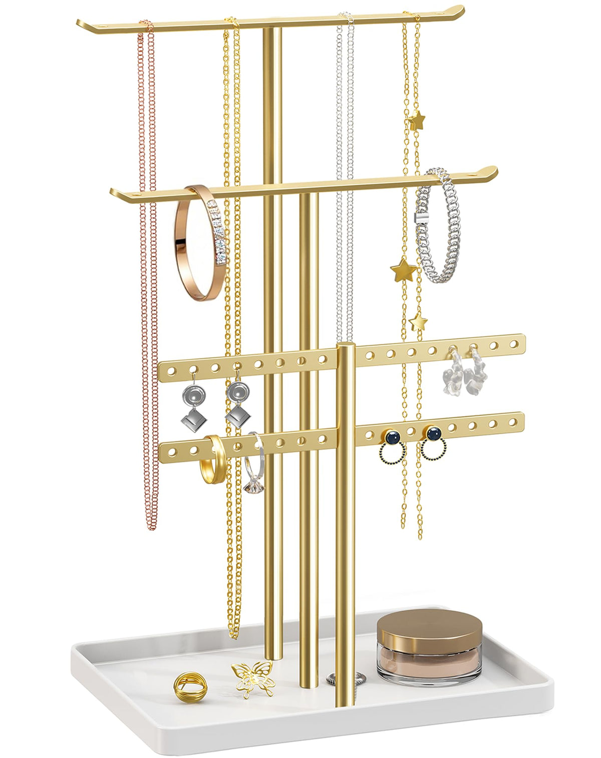 pickpiff Jewelry Stand Holder Organizer: 14.5" Sturdy Hanger for 80 Pcs Jewelry, Gift for Women, Gold Jewlery Tower for Necklace, Earring, Bracelet