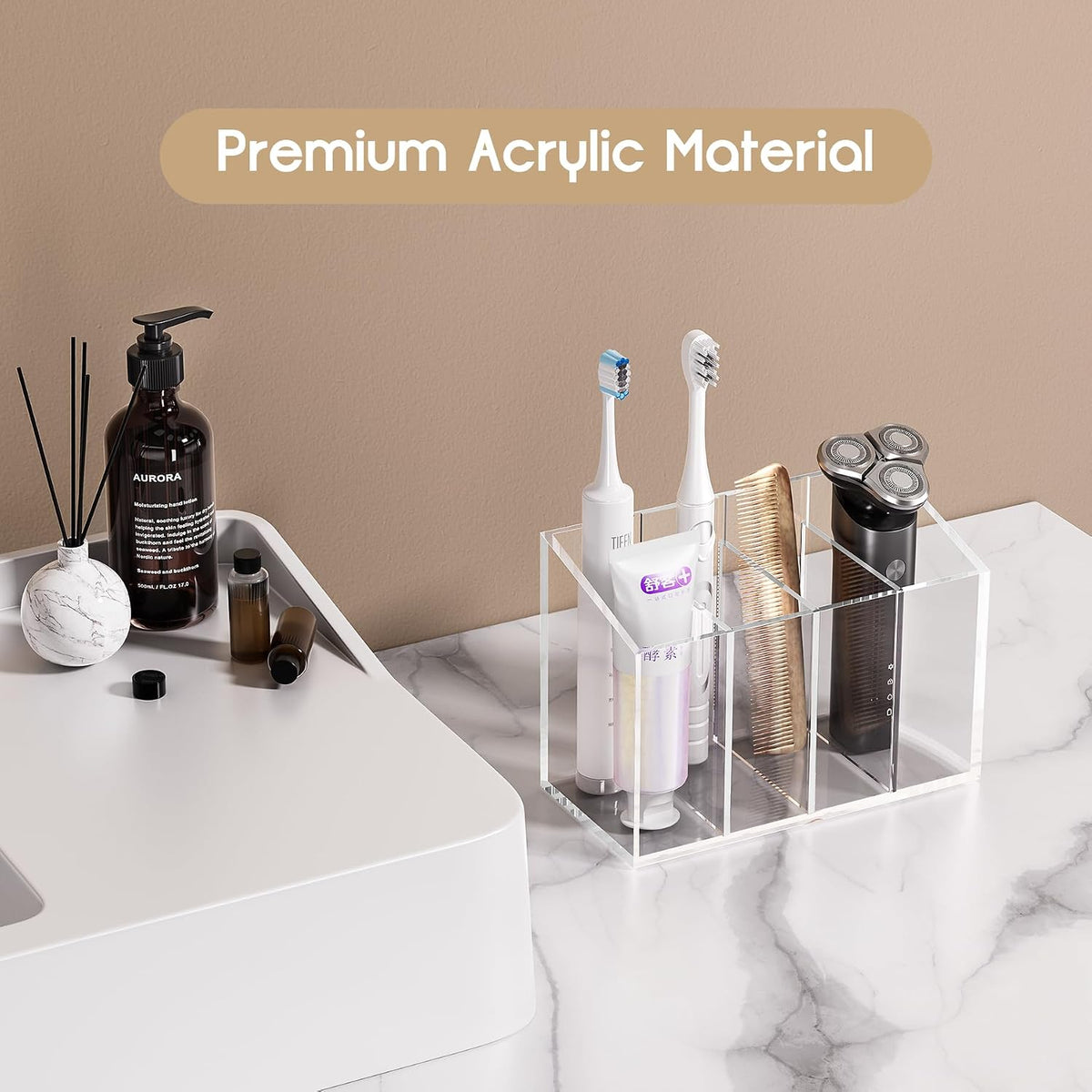 Acrylic 6-Compartment Makeup Organizer 2PCS, Transparent Plastic Makeup Brush Holder, Perfect Bathroom Vanity Storage Solution for Makeup Brushes, Eyebrow Pencils, and More